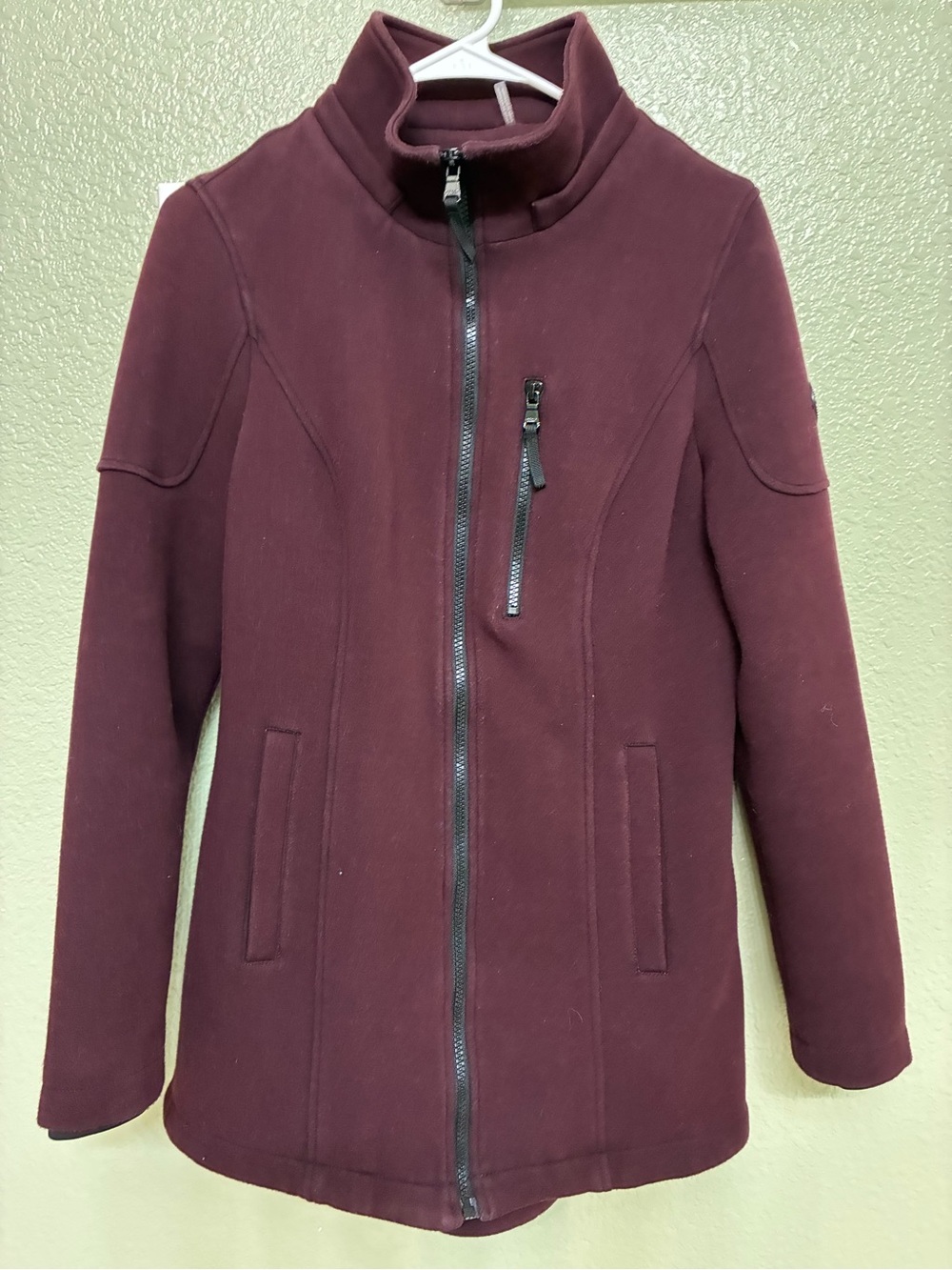 Andrew Marc Burgundy Zip-Front Pea Coat 58% cotton